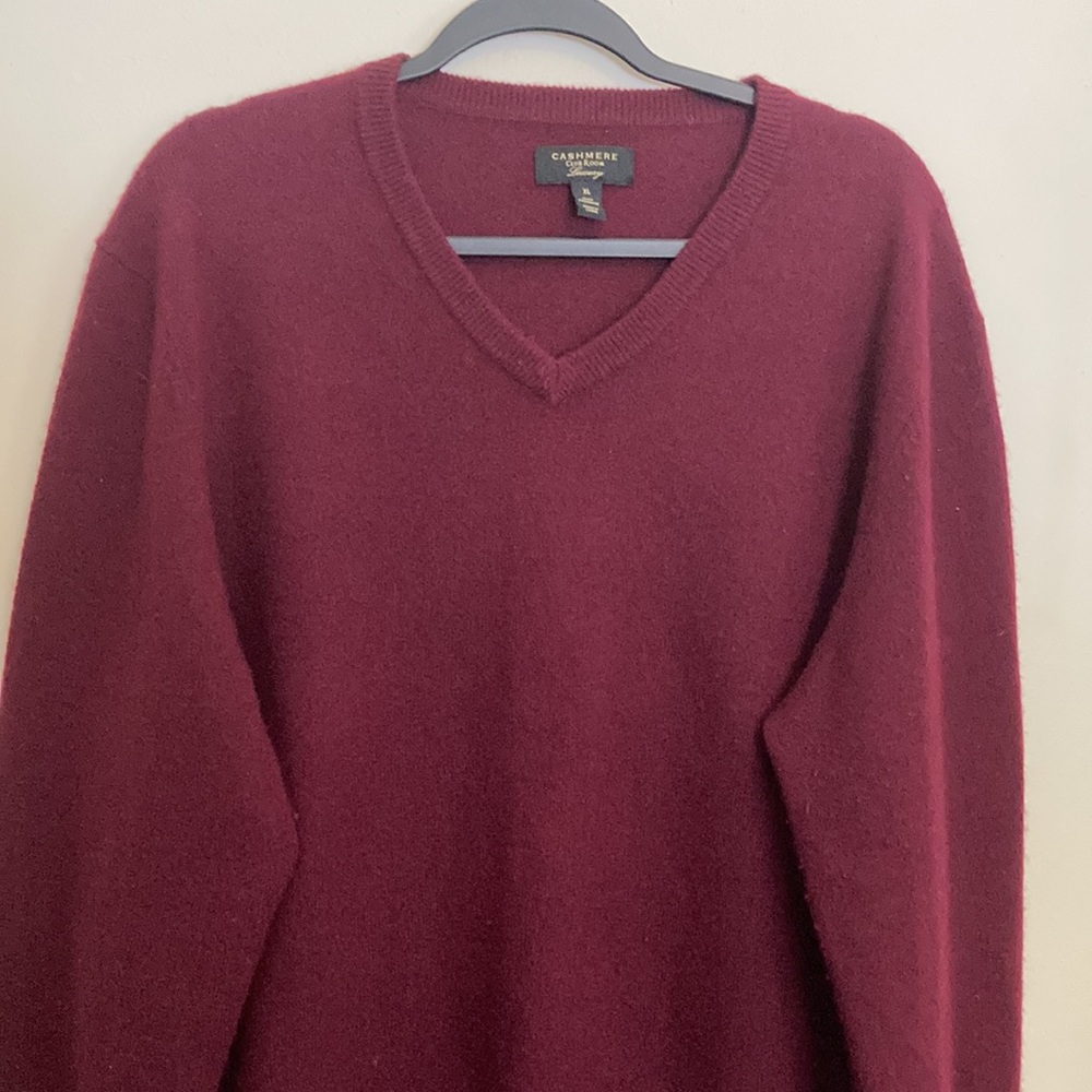 100% Cashmere Burgundy Wine V-Neck Sweater Pullover Oversized Luxury Unisex XL